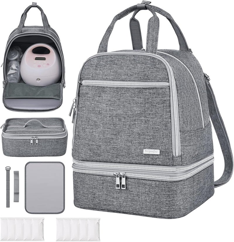 DERJUNSTAR Store Derbiedersinn Breast Pump Bag, Compatible with Spectra Pumps, Insulated Carrying Case with Cooler for Milk Storage, Travel, Work, Daycare, Grey - Image 1
